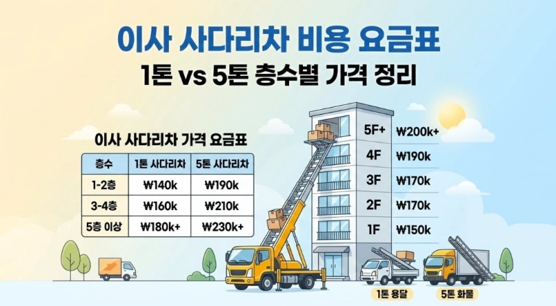 이사 사다리차 비용 1톤 5톤 층수별 가격 요금표