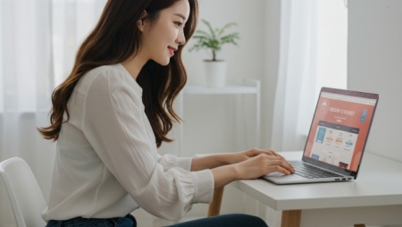 수강 신청하는 여대생