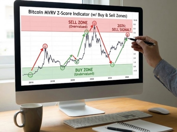 비트코인 MVRV Z-Score 지표와 매수 매도 구간