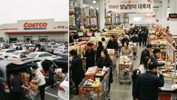 코스트코 대구점 매장 전경과 쇼핑객