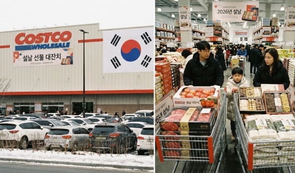 코스트코 세종점 매장 전경과 설날 쇼핑 카트