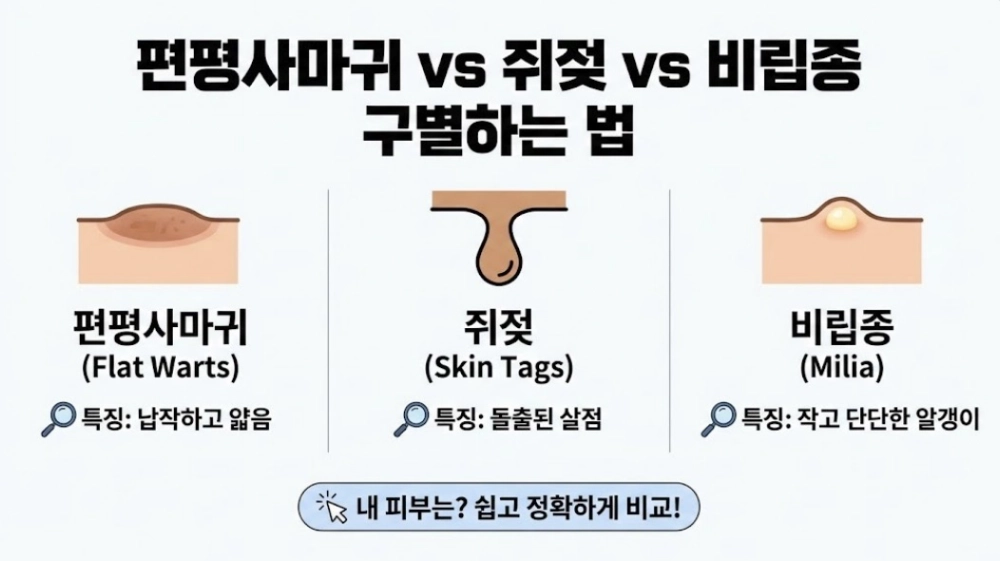 편평사마귀 vs 쥐젖 vs 비립종 구별