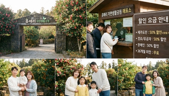 2026년 휴애리 자연생활공원 매표소 입구와 할인 요금 안내판