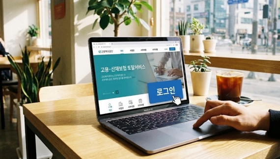 고용 산재보험 토탈서비스 홈페이지 메인 화면과 로그인 버튼