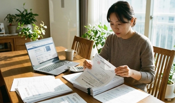 연말정산 및 종합소득세 신고 시 증빙 서류로 이체확인증을 준비하는 모습