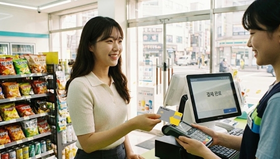 토스뱅크 체크카드를 사용하여 편의점에서 결제하는 모습