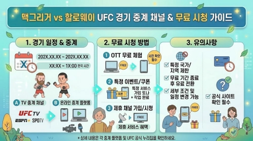 맥그리거 할로웨이 경기 중계 UFC 무료 시청 방송채널 방송일정 요약
