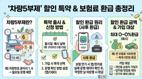 차량5부제 할인 특약 출시일 보험환급 할인 신청방법 금액 요약