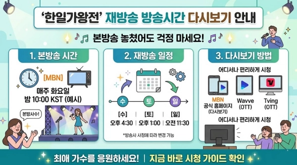 한일가왕전 재방송 방송시간 다시보기 요약